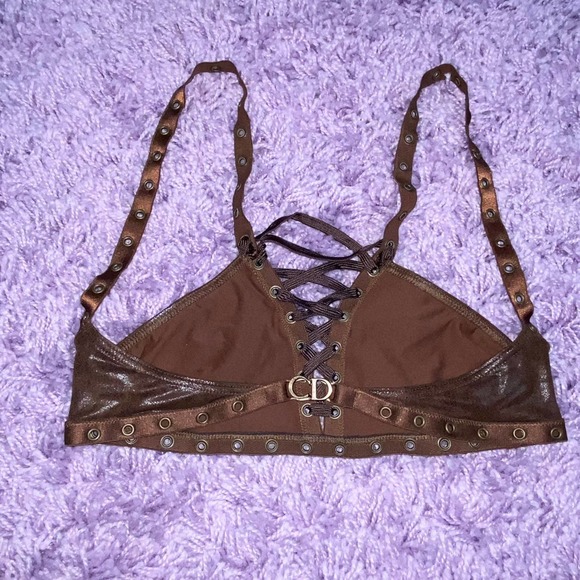 *SOLD* NWT Galliano Christian Dior VTG 2003 Brown Faux Leather Lace Up Bikini - Picture 8 of 12